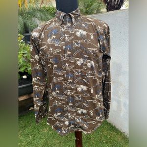 PreOwned Reyn Spooner  Hawaiian Print Brown Full Button Long Sleeves Men's Small